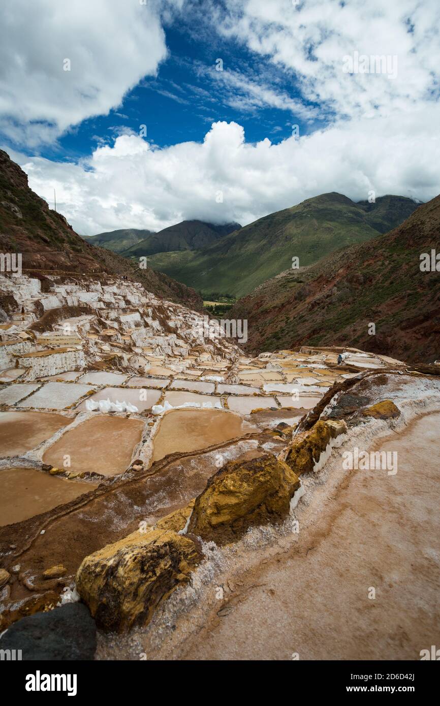 Salinas de Maras, près de Cuzco, Perù Banque D'Images