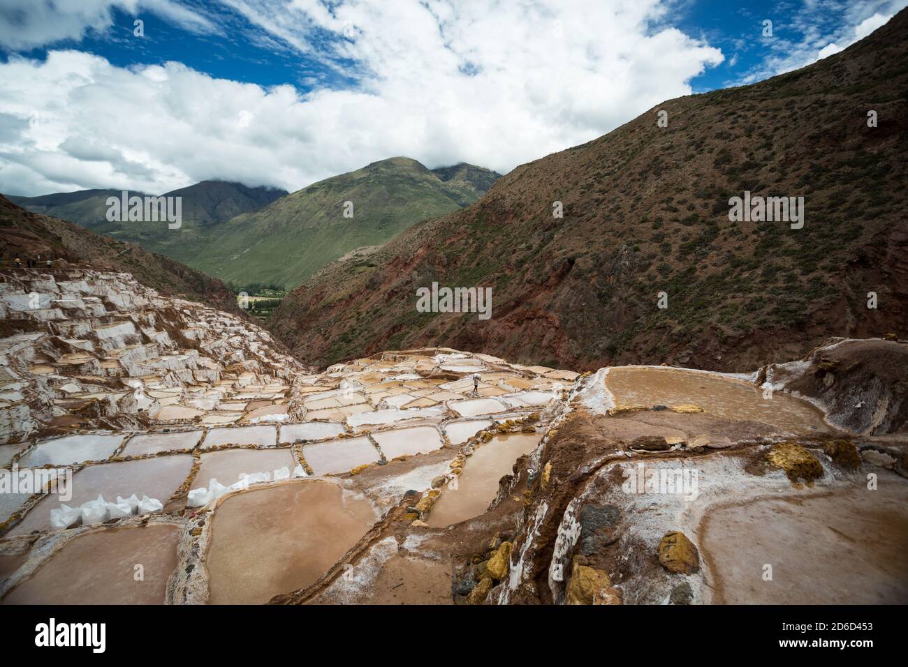 Salinas de Maras, près de Cuzco, Perù Banque D'Images
