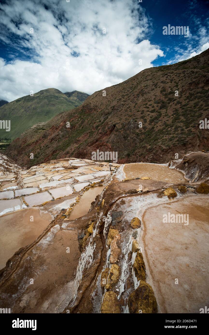 Salinas de Maras, près de Cuzco, Perù Banque D'Images