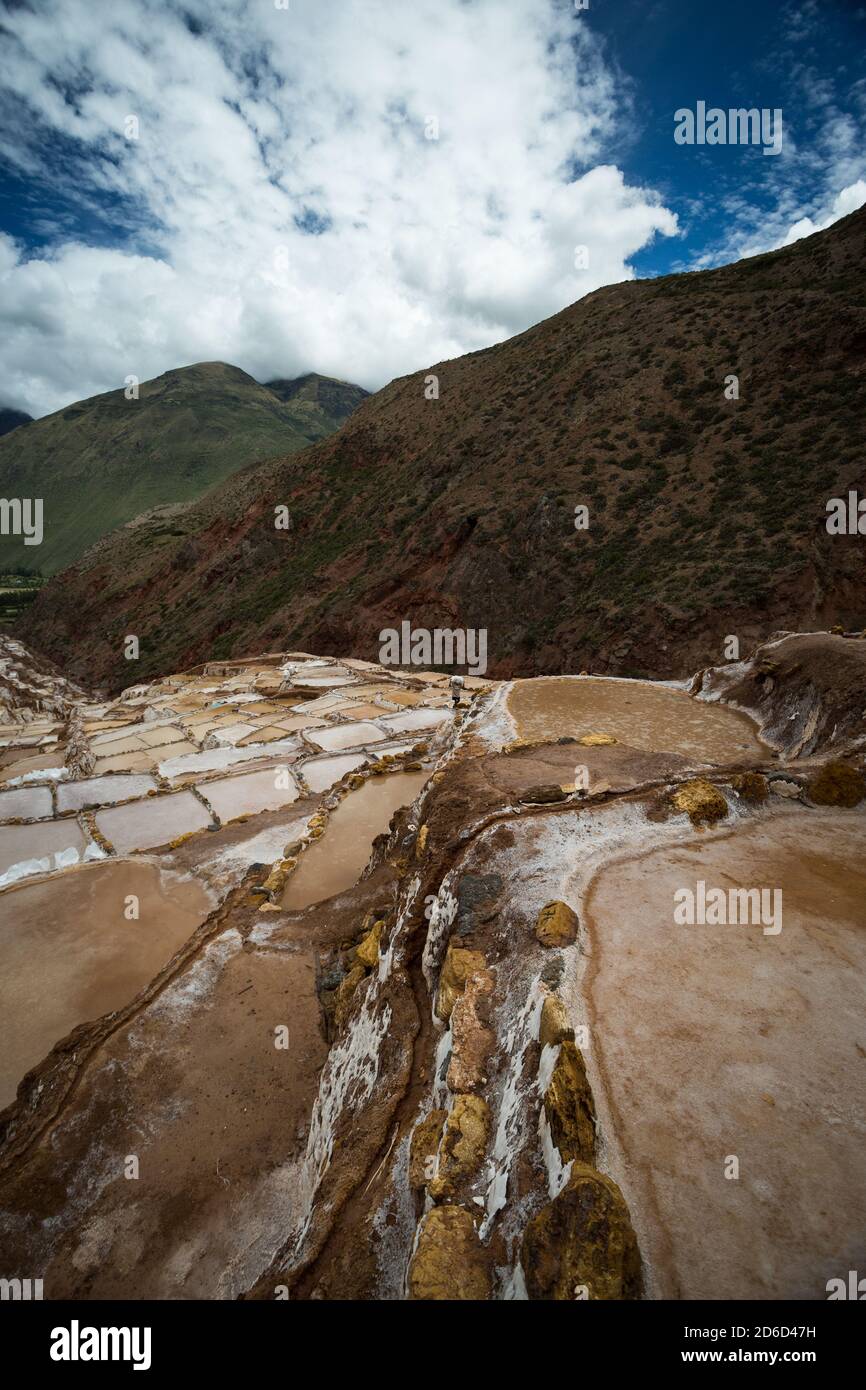 Salinas de Maras, près de Cuzco, Perù Banque D'Images