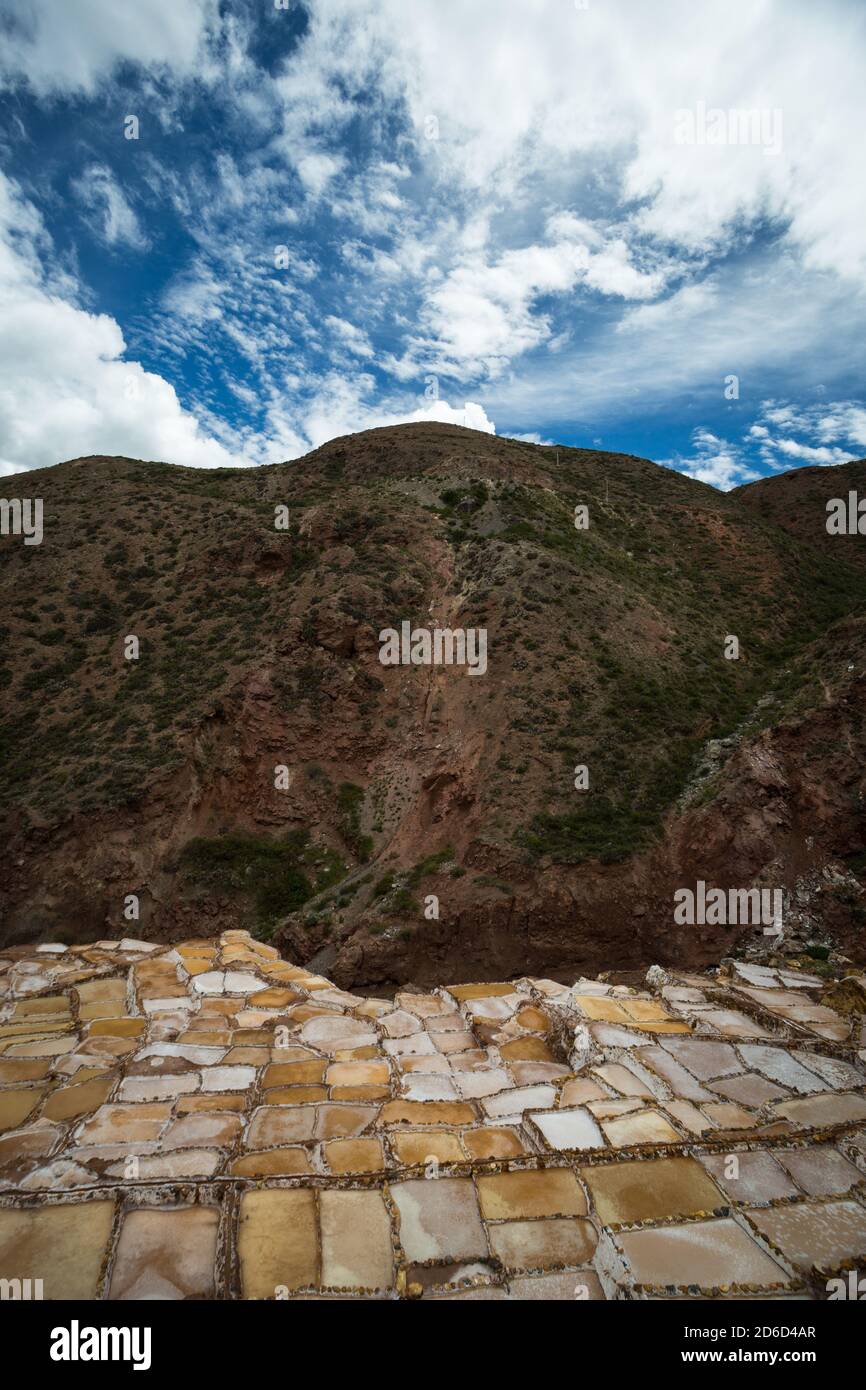 Salinas de Maras, près de Cuzco, Perù Banque D'Images