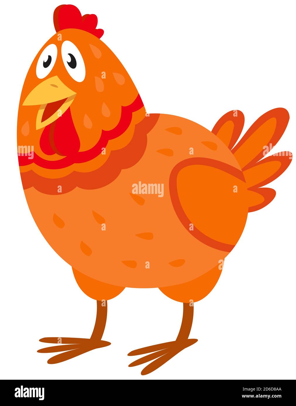 Vue de trois quarts de la poule. Animal de ferme de style dessin animé. Illustration de Vecteur