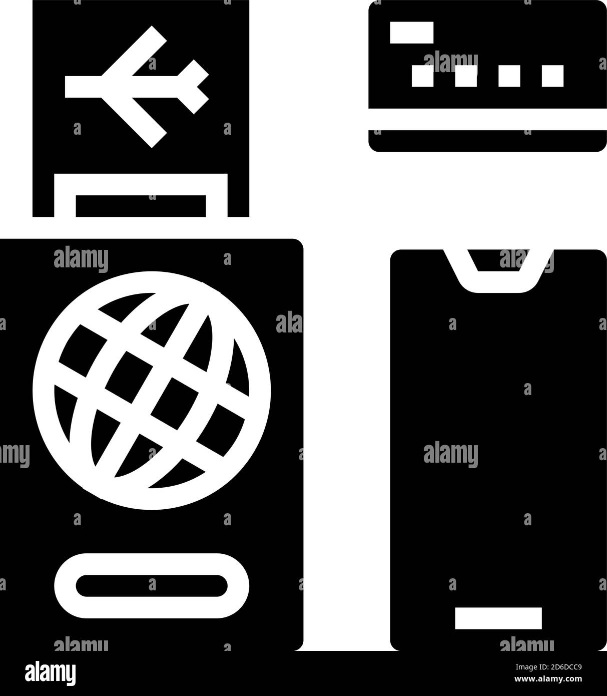 illustration vectorielle d'icône de passeport international, de billet, de carte bancaire et de glyphe de smartphone Illustration de Vecteur