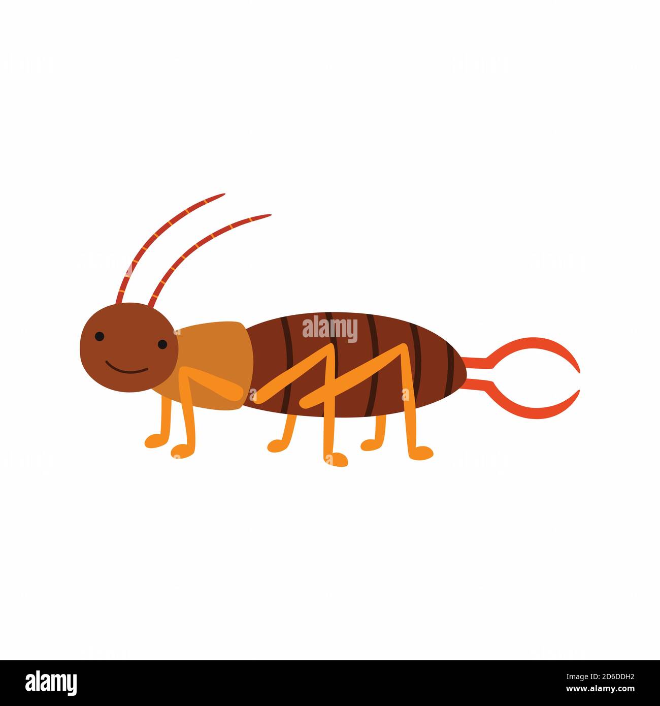 Crawling Earwig insecte animal personnage de dessin animé isolé sur fond blanc. Illustration de Vecteur