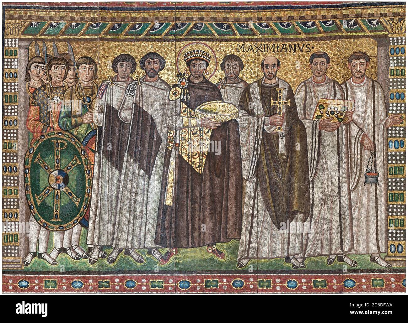 Empereur Justinien et membres de sa Cour, byzantin, début du XXe siècle (original daté du 6e siècle). Banque D'Images