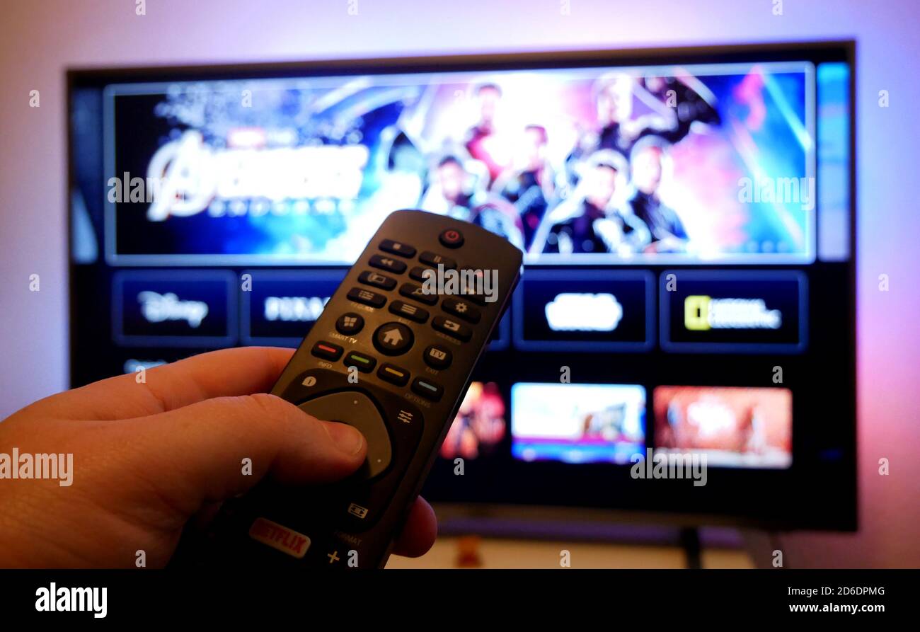 Vue générale du nouveau service de streaming Disney+, lancé aujourd'hui au Royaume-Uni. Disney a annoncé qu'il est de réduire le 'bandwidt global du service de streaming Banque D'Images