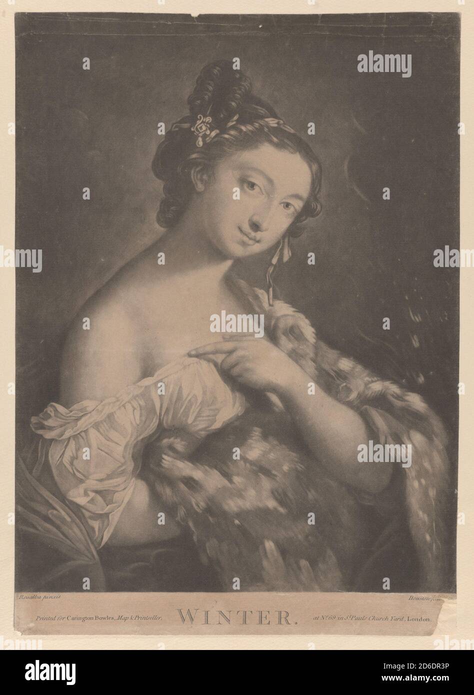 Hiver : une femme portant un manteau de fourrure à pois, 1775. Banque D'Images