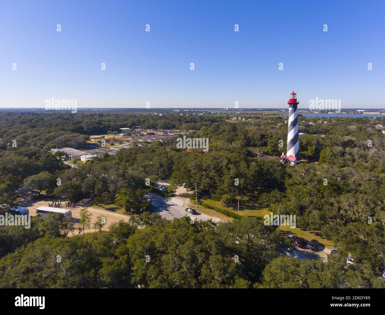 Vue aérienne du phare de Saint Augustine. Cette lumière est un site historique national sur l'île Anastasia à St. Augustine, Floride, États-Unis. Banque D'Images