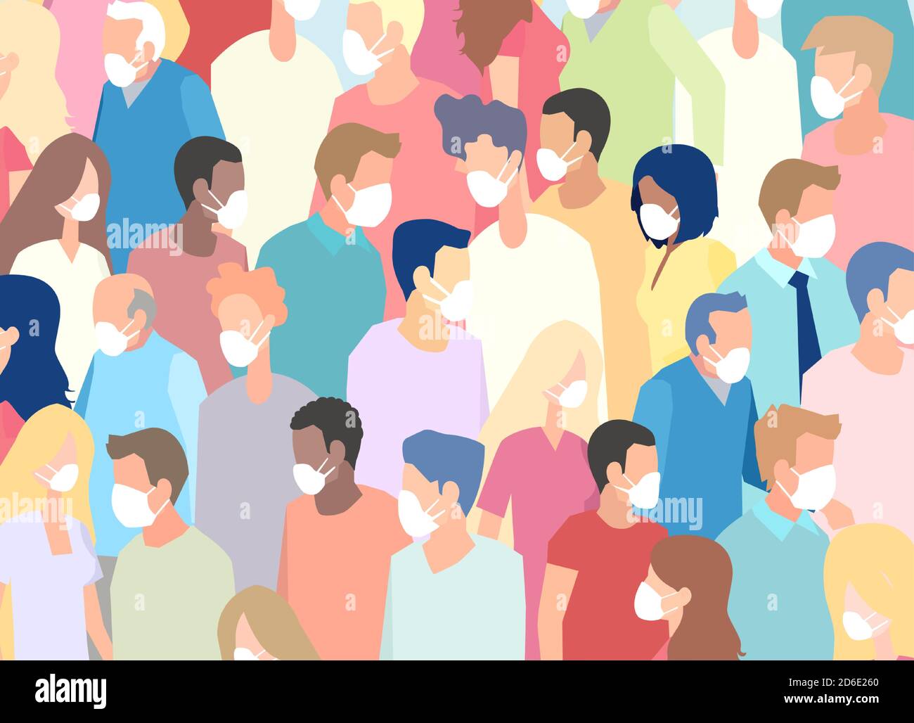 Vecteur d'une grande foule de personnes portant un masque facial debout les uns à côté des autres Illustration de Vecteur
