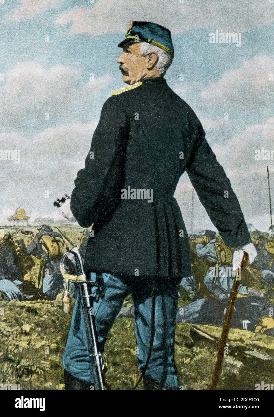 Cette peinture de Jerndorff montre le général danois du plat lors de la bataille de Dybbøl le 18 avril 1864. Plat avait le commandement de la force à Sundeved. Il mena la bataille de la ligne de front et arrangèrent une retraite ordonnée après que les Prussiens aient pris les fortifications. Le général du plat tomba quand, pour empêcher la retraite de dégénérer en vol, Il retourna calmement de Dybbol le long de la route vers Sondergorg. Août Andreas Jerndorff (1846–1906) est un peintre danois qui est le plus connu pour ses portraits. La bataille de Dybbøl était la bataille clé de la Seconde Guerre du Schleswig, foug Banque D'Images