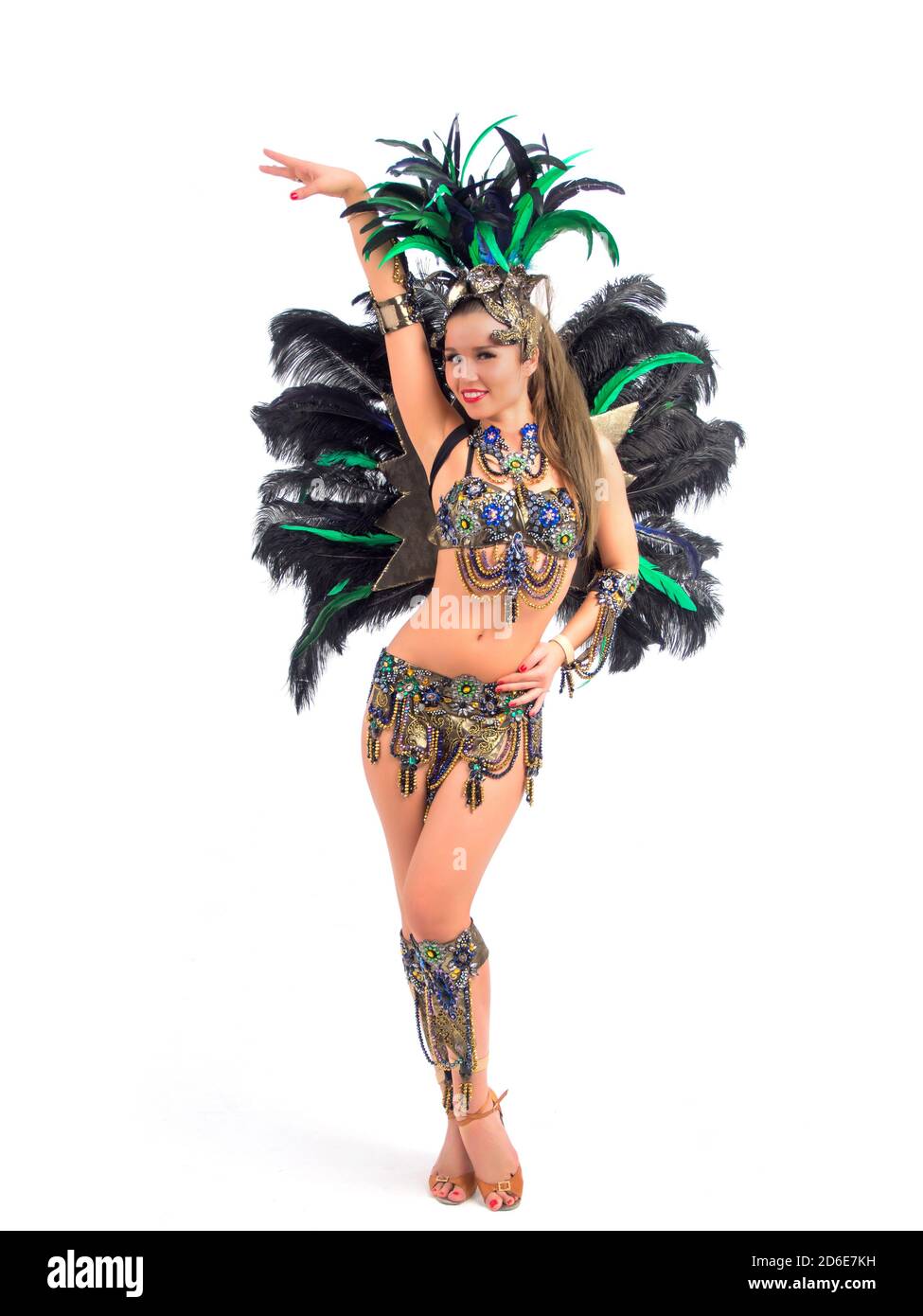Happy female dancer samba vêtu d'un costume coloré Banque D'Images Happy female dancer samba vêtu d'un costume coloré Banque D'Images