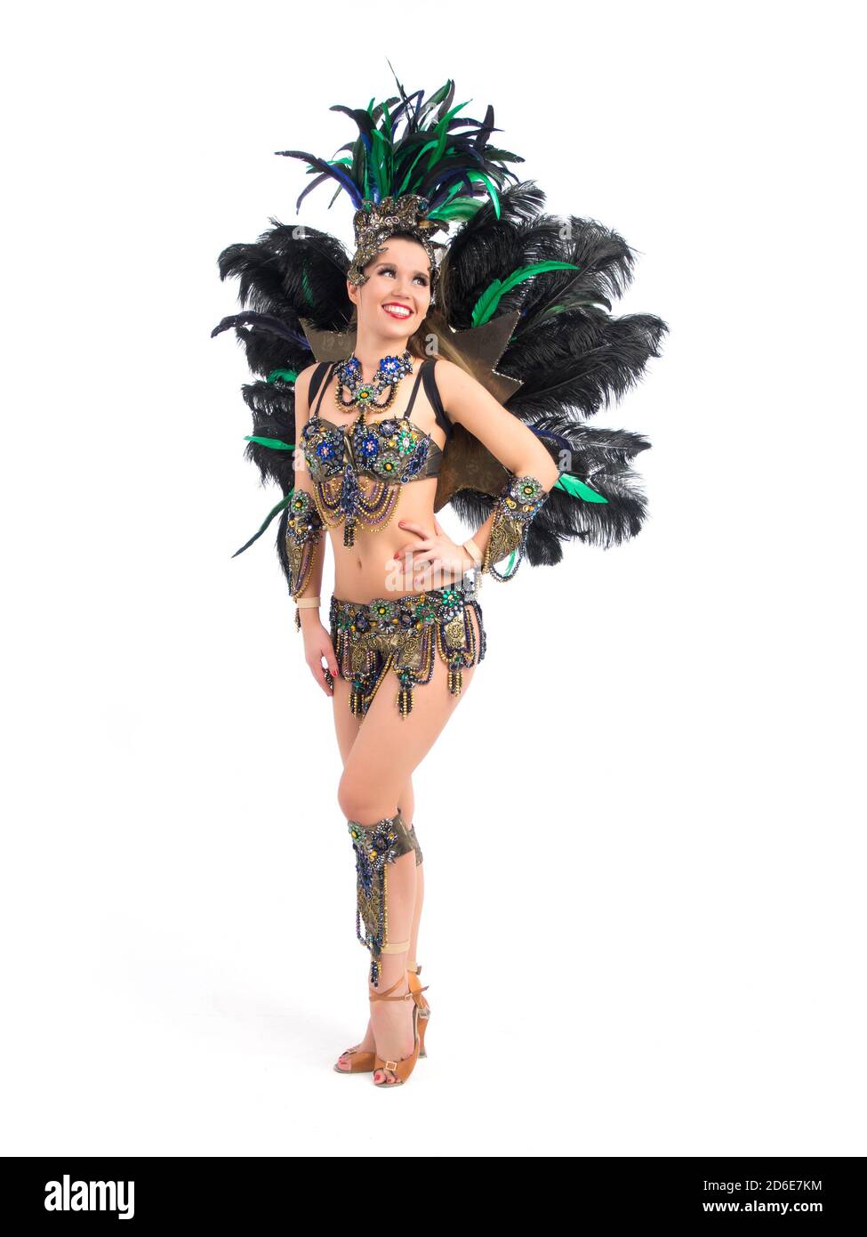 Happy female dancer samba vêtu d'un costume coloré Banque D'Images Happy female dancer samba vêtu d'un costume coloré Banque D'Images