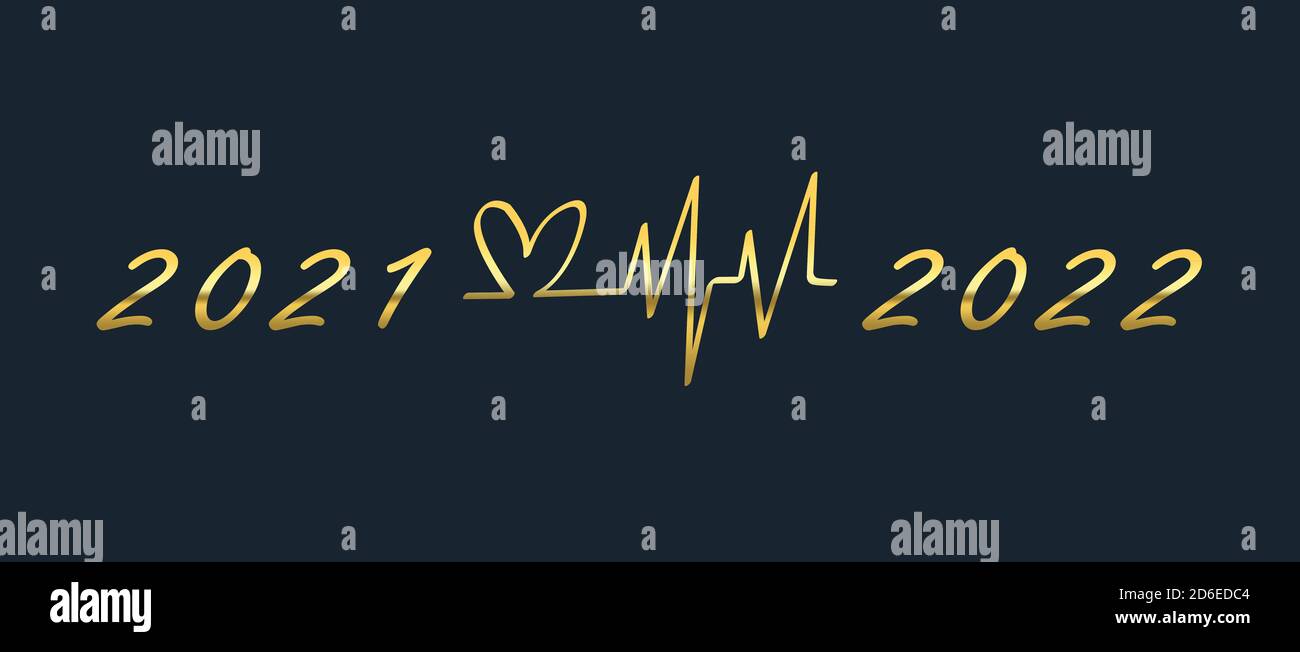 2021, 2022 avec le coeur et la fréquence cardiaque ECG.contexte de santé 2021, 2022.2021, 2022 nouvelle année. Banque D'Images