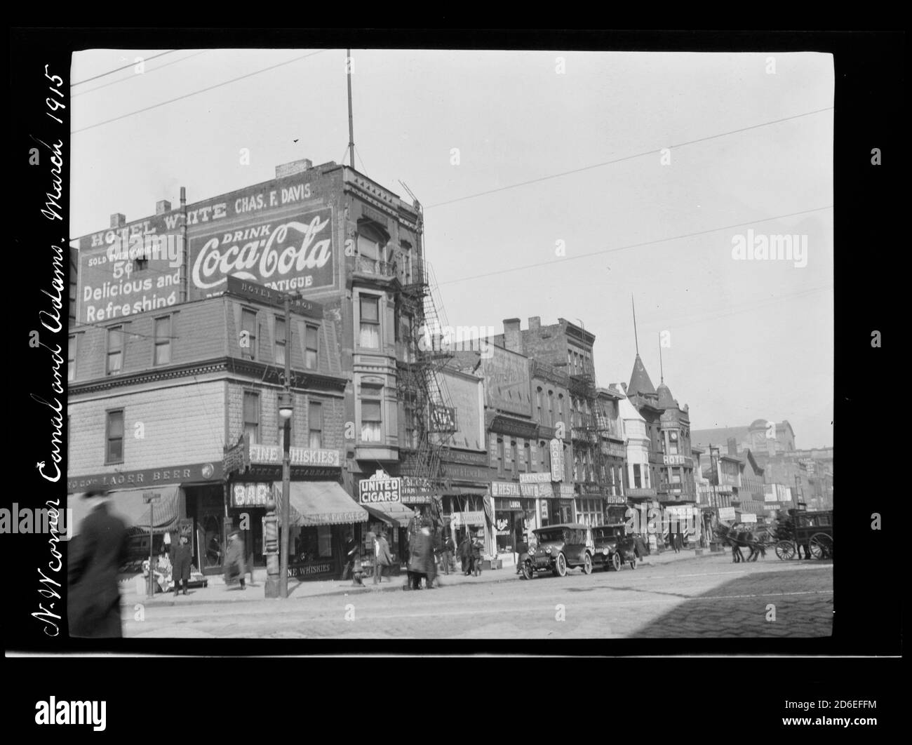 Vue sur l'angle nord-ouest de Canal Street et Adams Street, Chicago, Illinois, mars 1915. Banque D'Images