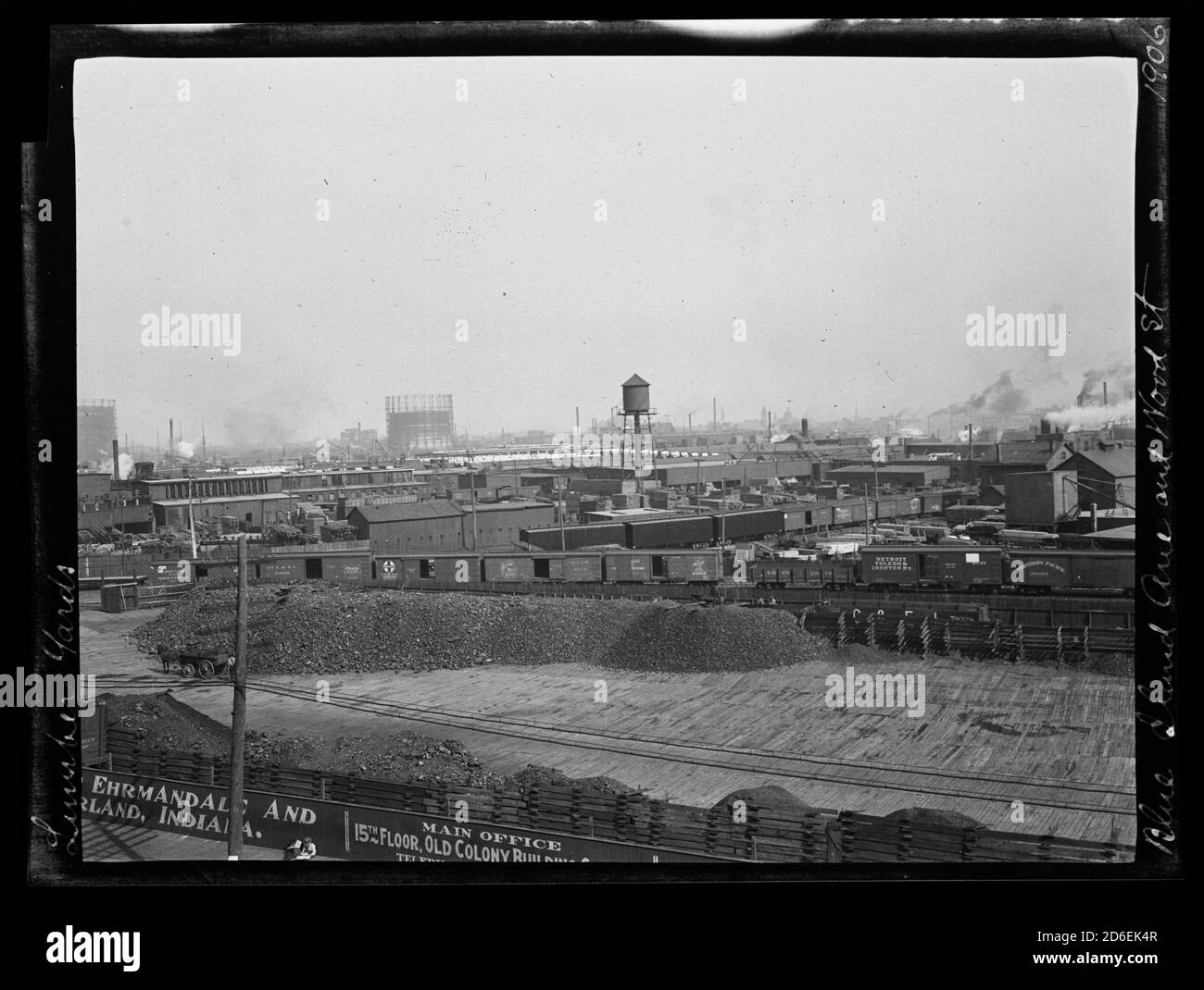 Chantiers de bois d'œuvre à Blue Island Avenue et Wood Street, Chicago, Illinois, 1906. Banque D'Images