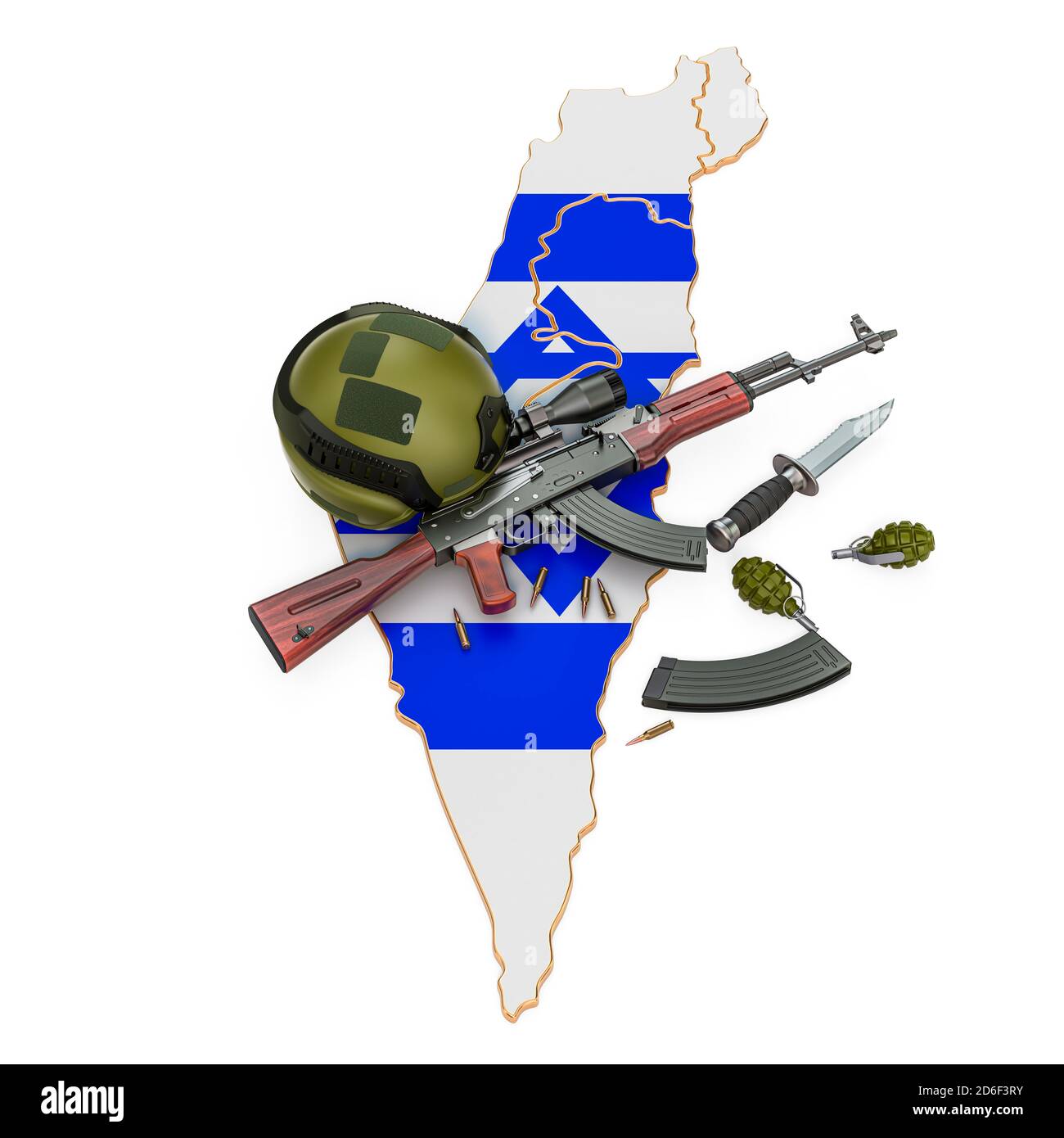 Concept de force militaire, d'armée ou de conflit de guerre en Israël. Rendu 3D isolé sur fond blanc Banque D'Images