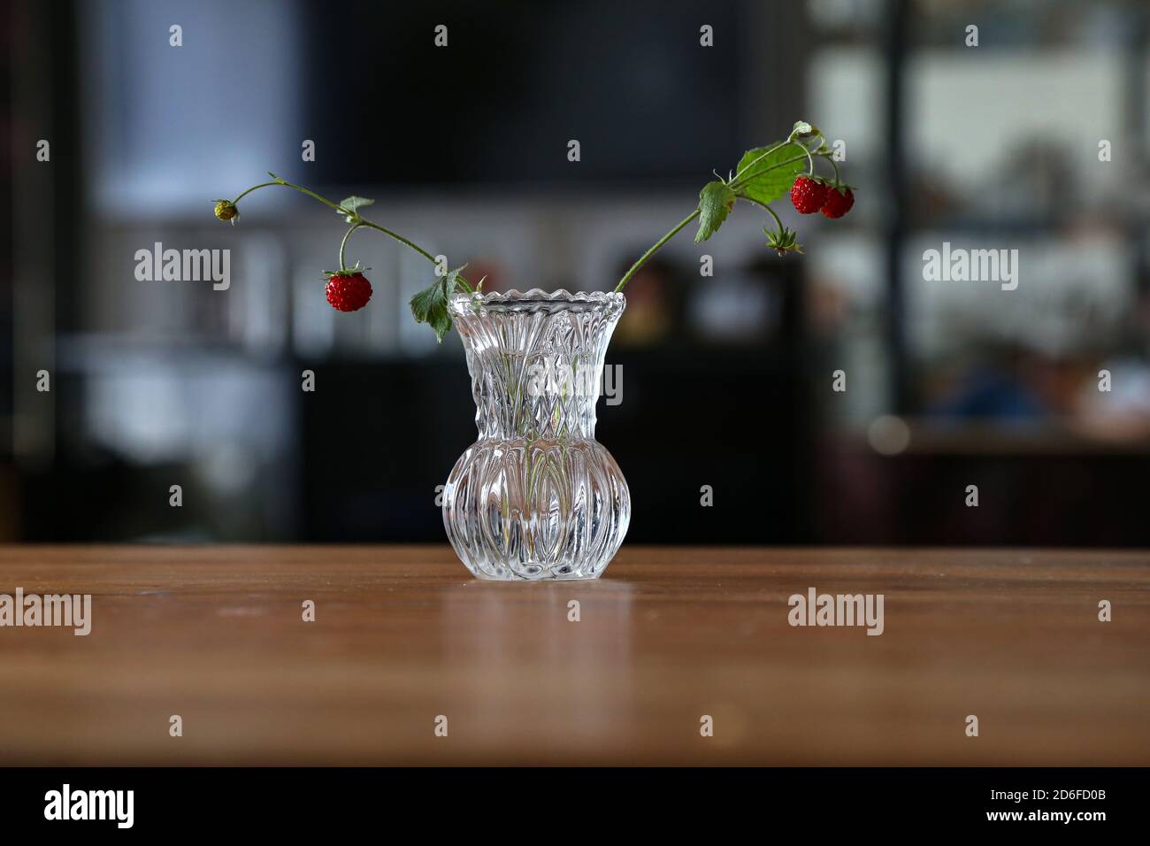 Cliché sélectif de brindilles aux baies rouges sauvages fraises dans un vase Banque D'Images