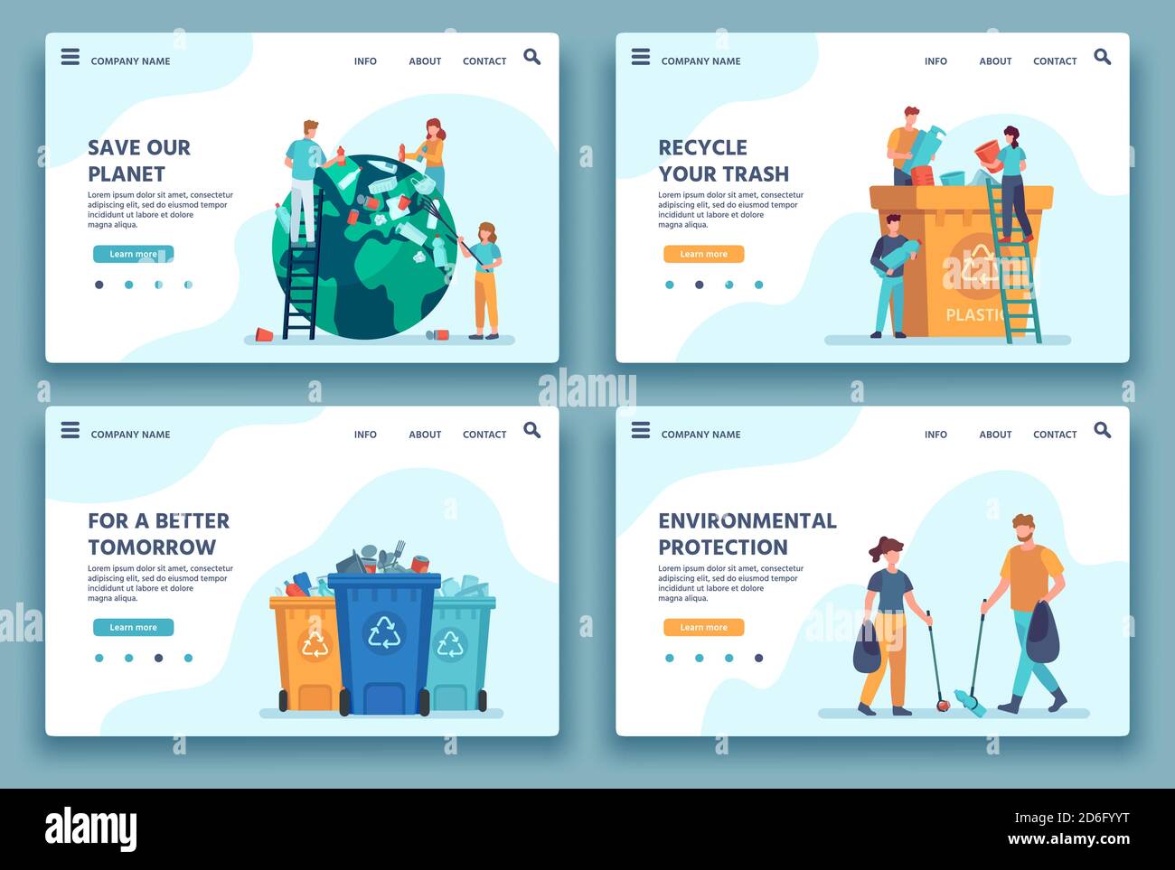 Page de renvoi des déchets de recyclage. Les personnes qui collectent et trient les déchets pour les recycler. Mode de vie écologique. Réduire la pollution de l'environnement vecteur du site Web Illustration de Vecteur