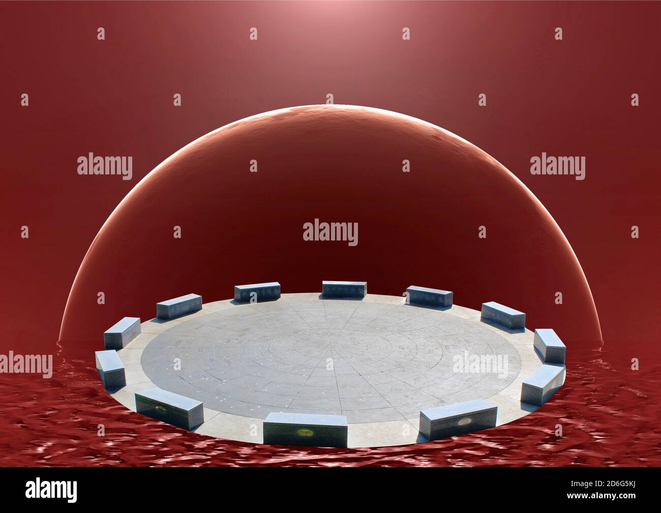 Star-Disc est un cercle de pierre et un amphithéâtre céleste ici vu incorporé dans une image de chadonihi. Banque D'Images