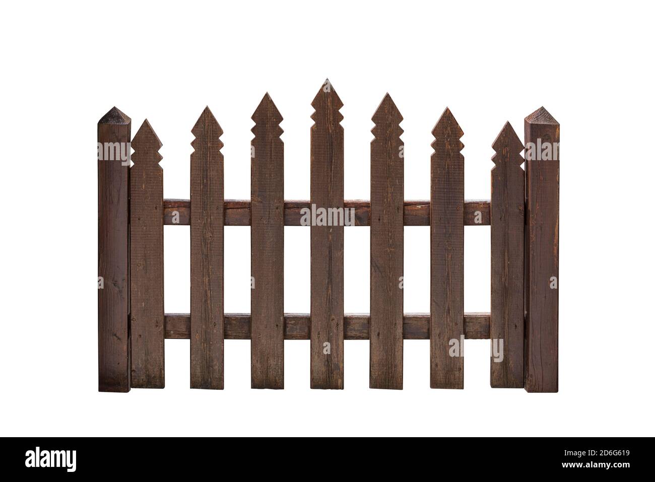 Porte de clôture en bois isolée sur fond blanc avec un design décoratif Banque D'Images