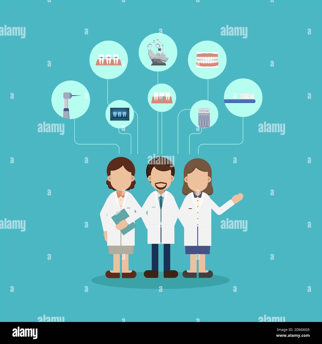Concept de service dentaire avec des dentistes et des icônes de conception plate vecteur illustration Illustration de Vecteur