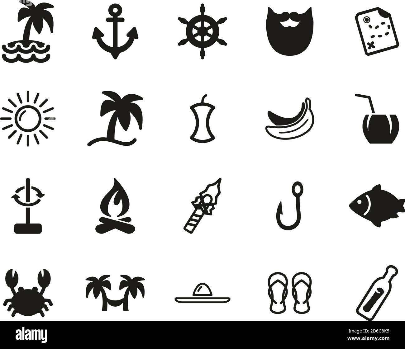 Desert Island Icons ensemble noir et blanc grand Illustration de Vecteur