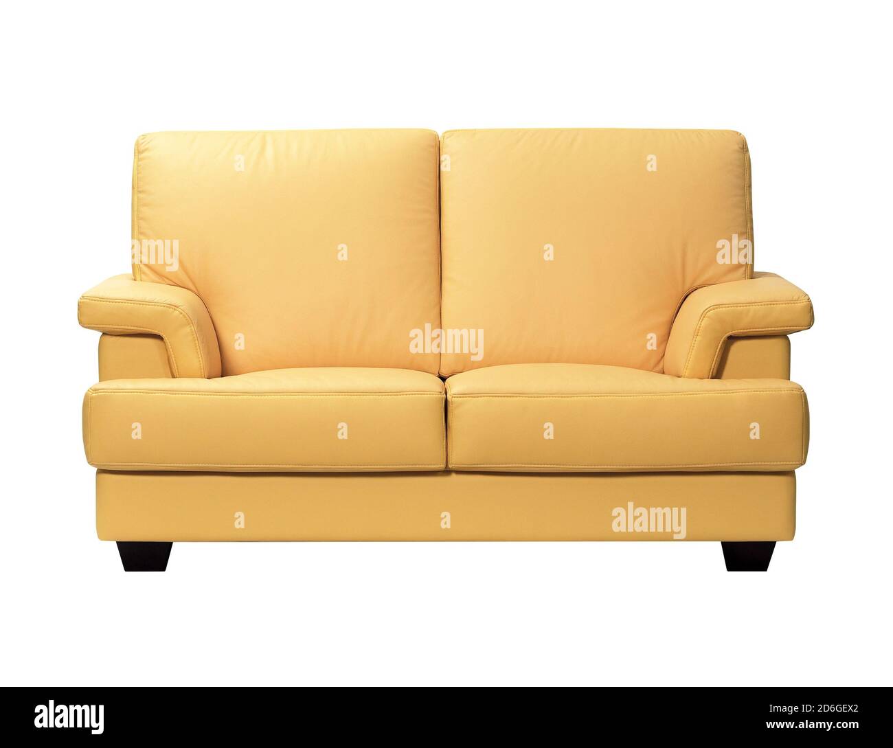 Canapé en cuir beige jaune isolé sur fond blanc Banque D'Images