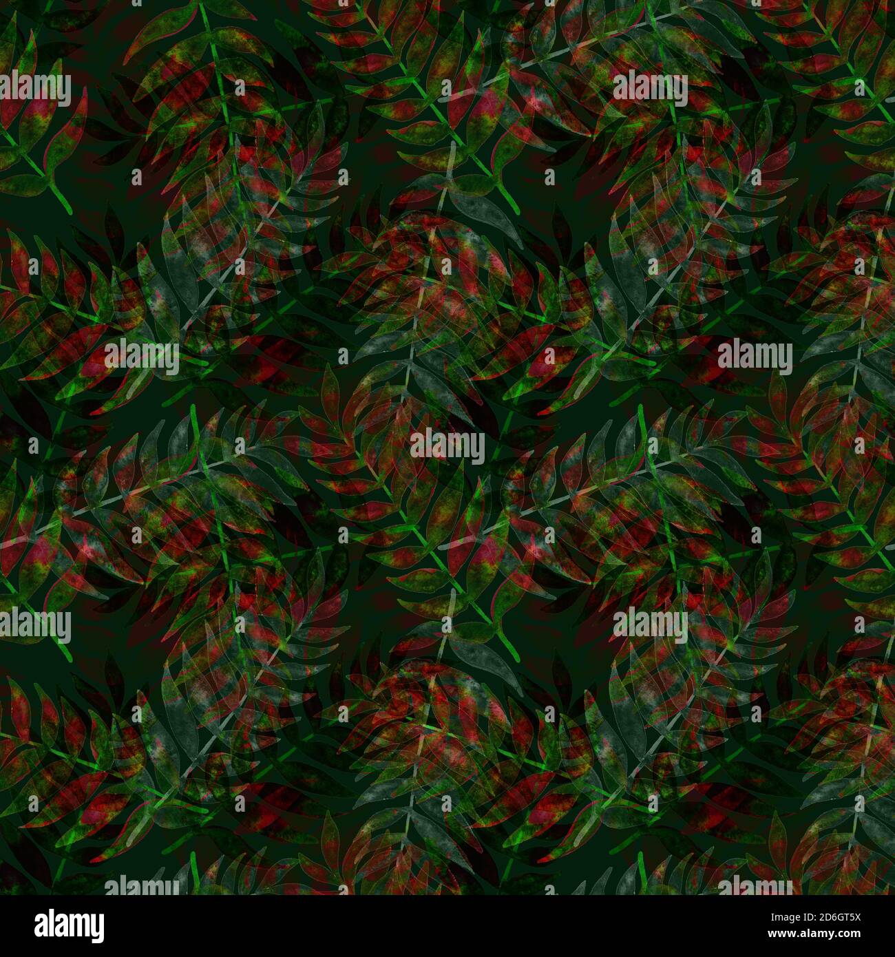 Feuilles de palmier, aquarelle peinte à la main, motif sans couture sur fond vert foncé Banque D'Images