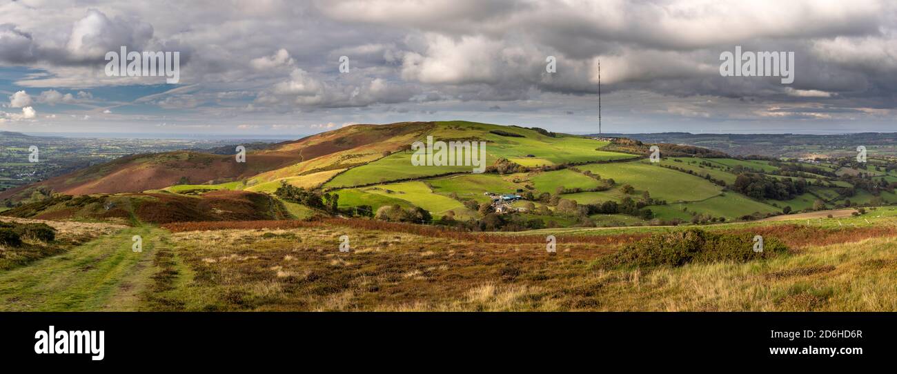 Mât émetteur Moel-y-Parc, gamme Clwydian, pays de Galles du Nord Banque D'Images