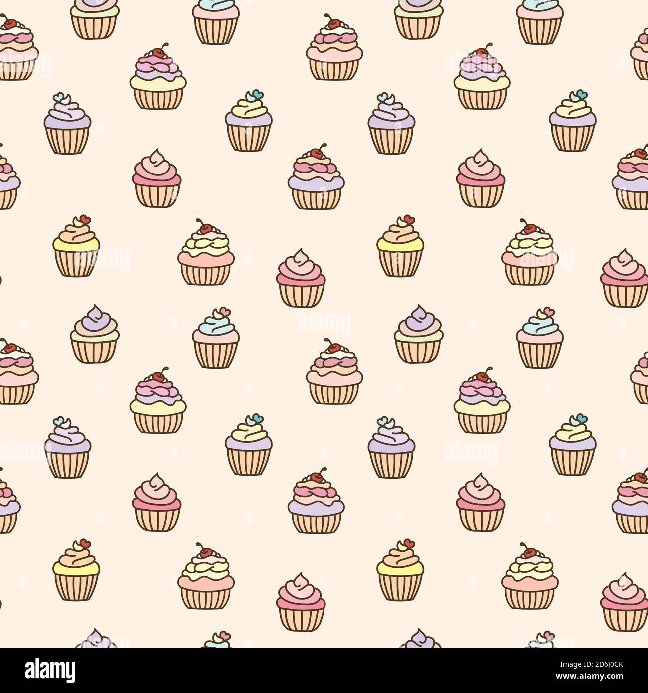 Petits gâteaux vectoriels, fond de motif mouffin sans coutures avec couleurs pastel. Illustration de Vecteur