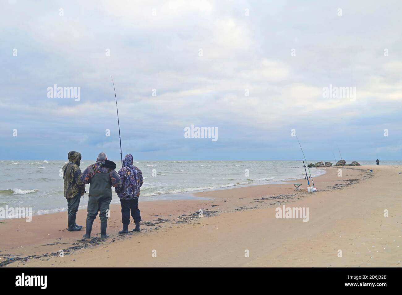 Pêcheurs au Cap Kolka, Golfe de Riga, Lettonie Banque D'Images