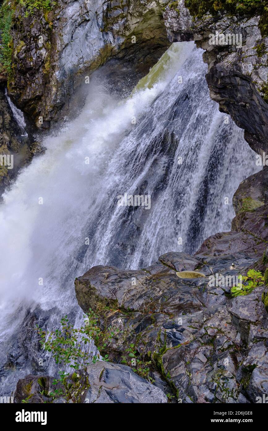 Les pluies d'automne ont gonflé la rivière Green de Whistler et les chutes Lower Nairn près de Pemberton, en Colombie-Britannique, sont impressionnantes Banque D'Images