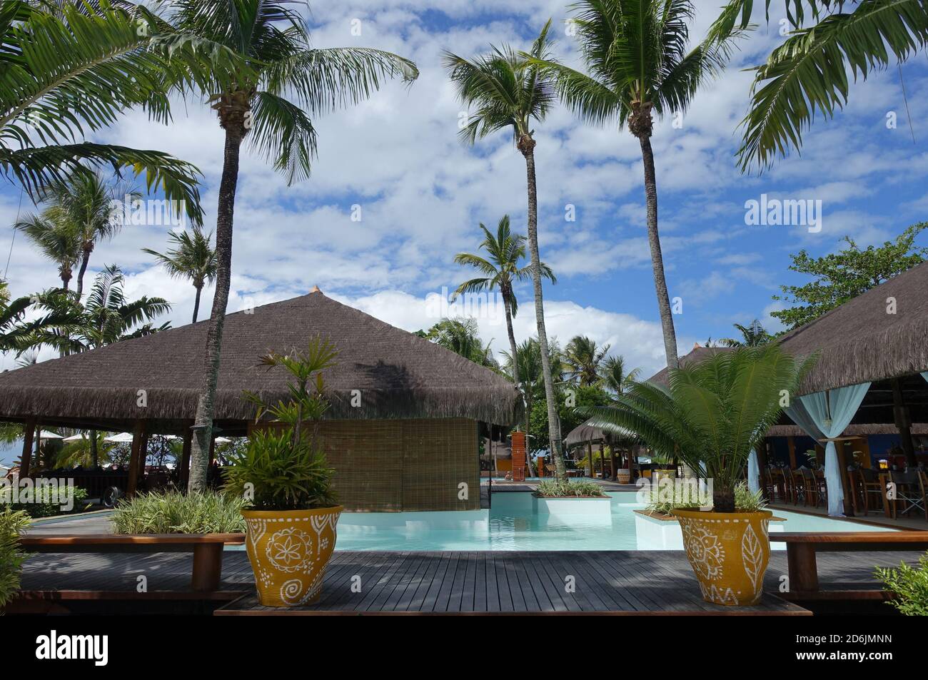 Brésil Morro de Sao Paulo - vue sur la piscine dans la villa Coral Inn Banque D'Images