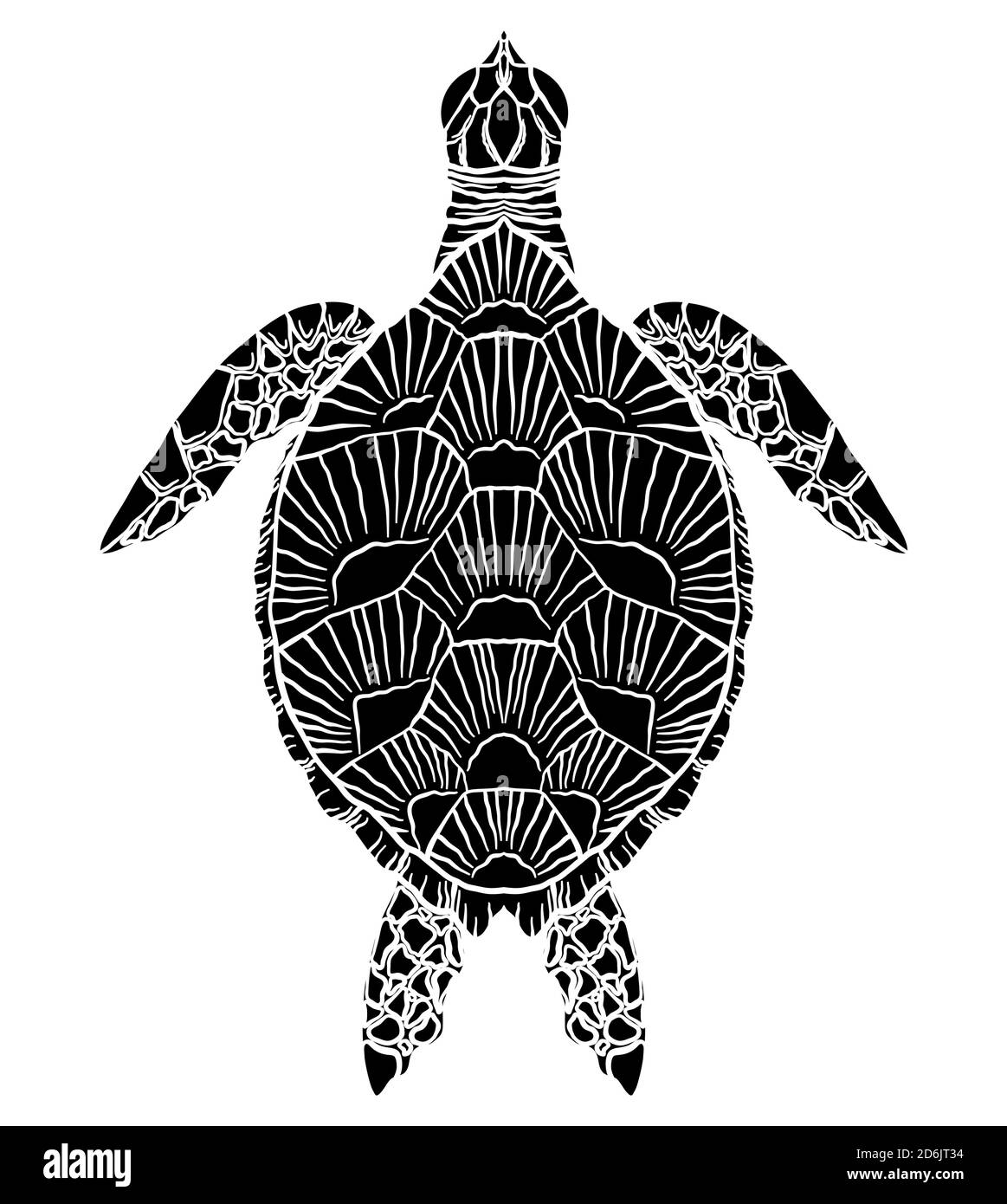 Silhouette noire et blanche d'une tortue de mer vue de dessus. L'objet est séparé de l'arrière-plan. Elément vectoriel pour les articles, logos, icônes et votre de Illustration de Vecteur