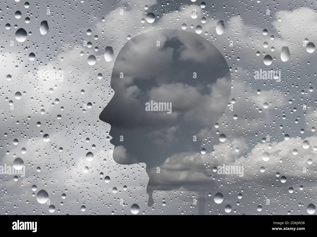 La psychologie de l'humeur dépressive et la souffrance mentale malheureuse comme symbole de dépression et de solitude ou icône de prévention suicide dans une illustration 3D. Banque D'Images