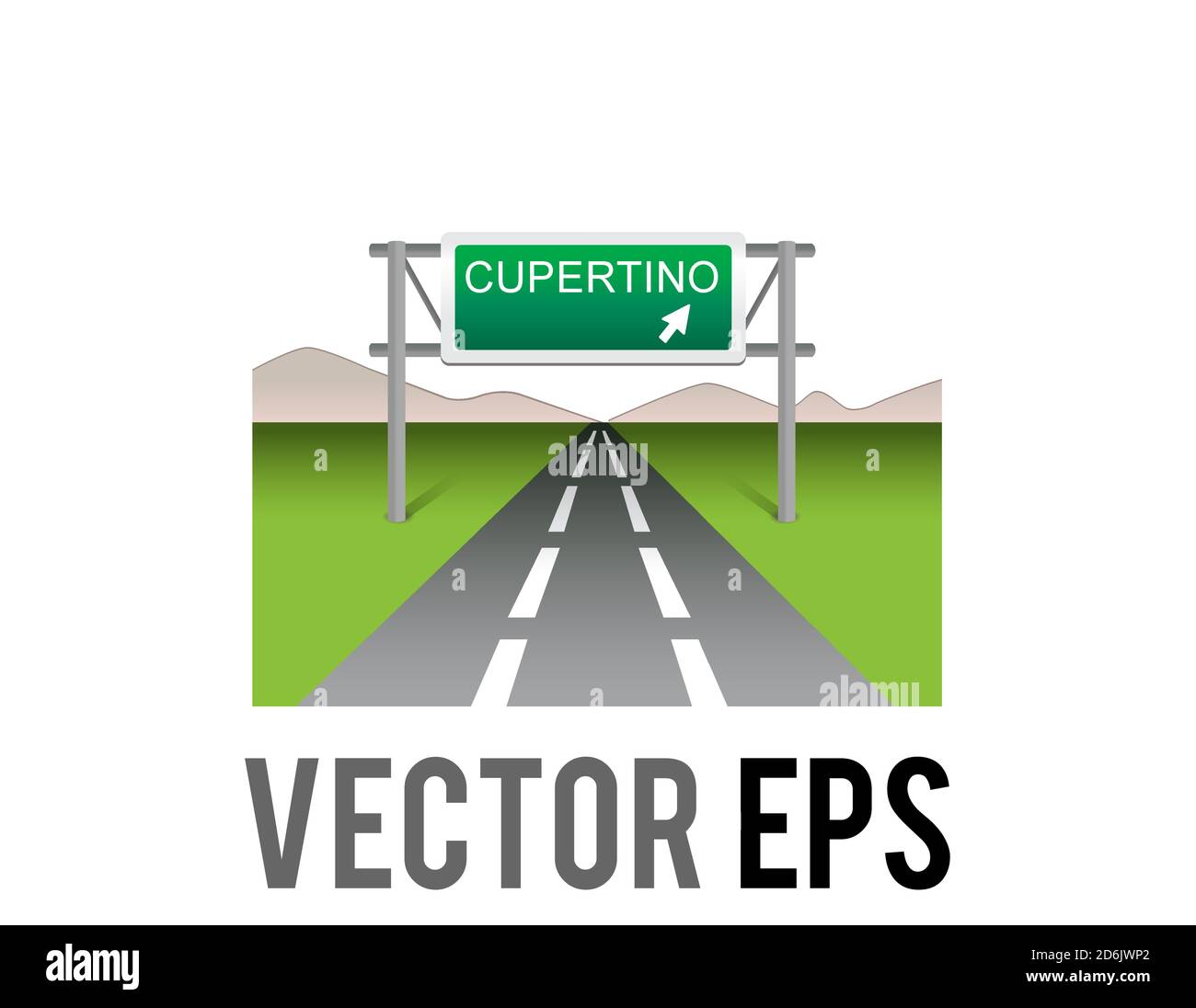 La route à vecteur large isolée avec des panneaux pour Cupertino du point de vue de la personne Illustration de Vecteur