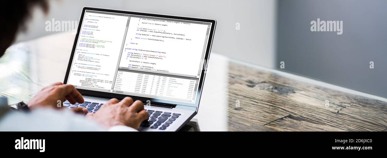 Développeur de logiciels écrivant du code informatique au travail Banque D'Images