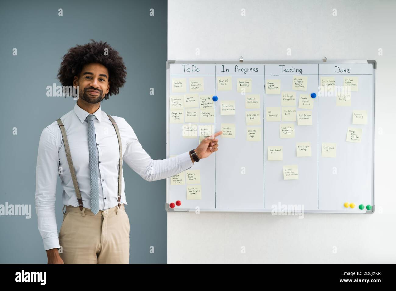 Plan du Conseil Kanban. Leçon d'enseignement pour les entraîneurs d'affaires afro-américains Banque D'Images