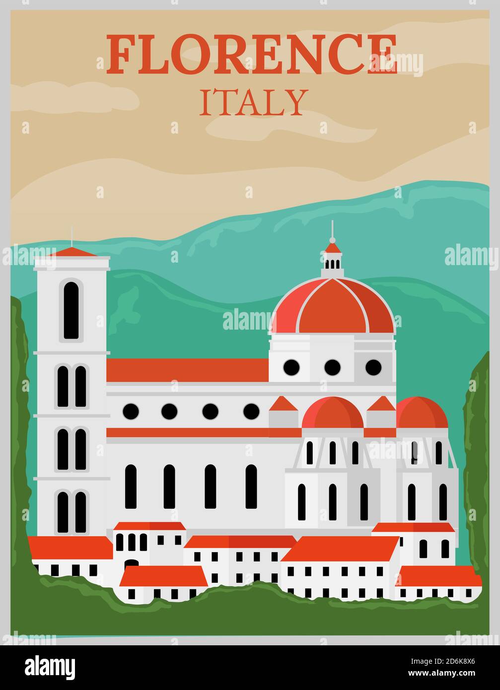 Illustration vecteur de design rétro et vintage poster de voyage de Florence, Italie Illustration de Vecteur