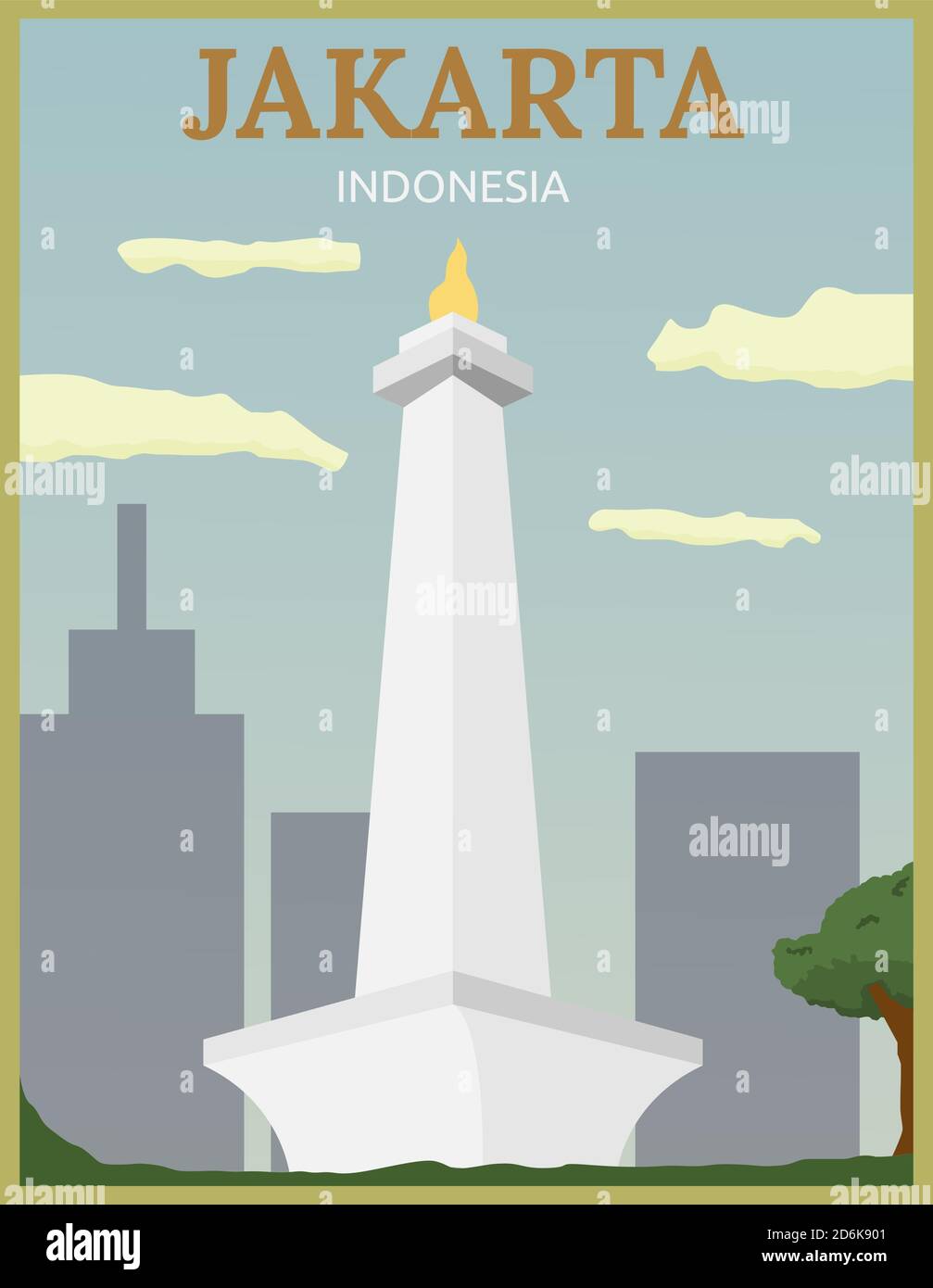 Illustration de la conception vectorielle de l'affiche rétro et vintage de monas À Jakarta Illustration de Vecteur