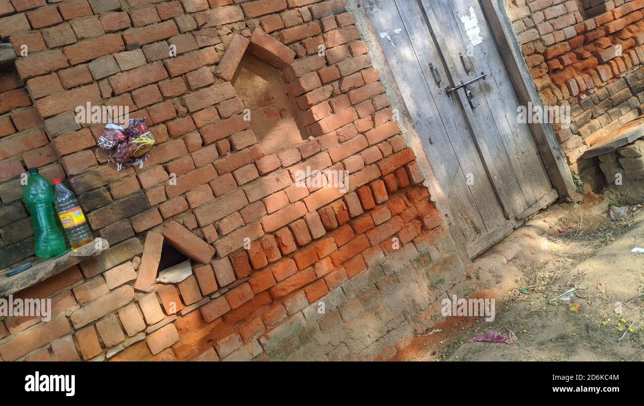 Vieux mur de briques rouges texture vintage. Grunge stonewall arrière-plan pour le texte ou l'image à Jaipur, Inde Banque D'Images