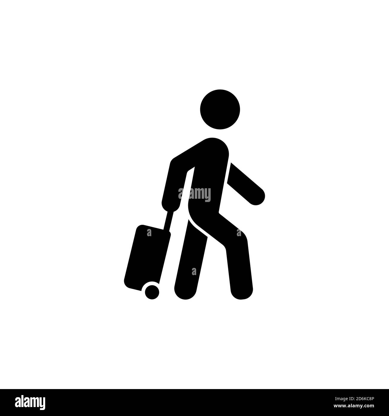 Icône de passager. Icône de sac de voyage. Tirer le sac pour rouler. Panneau homme portant une valise. Transport touristique. Livraison du chargement. Vecteur sur blanc isolé Illustration de Vecteur