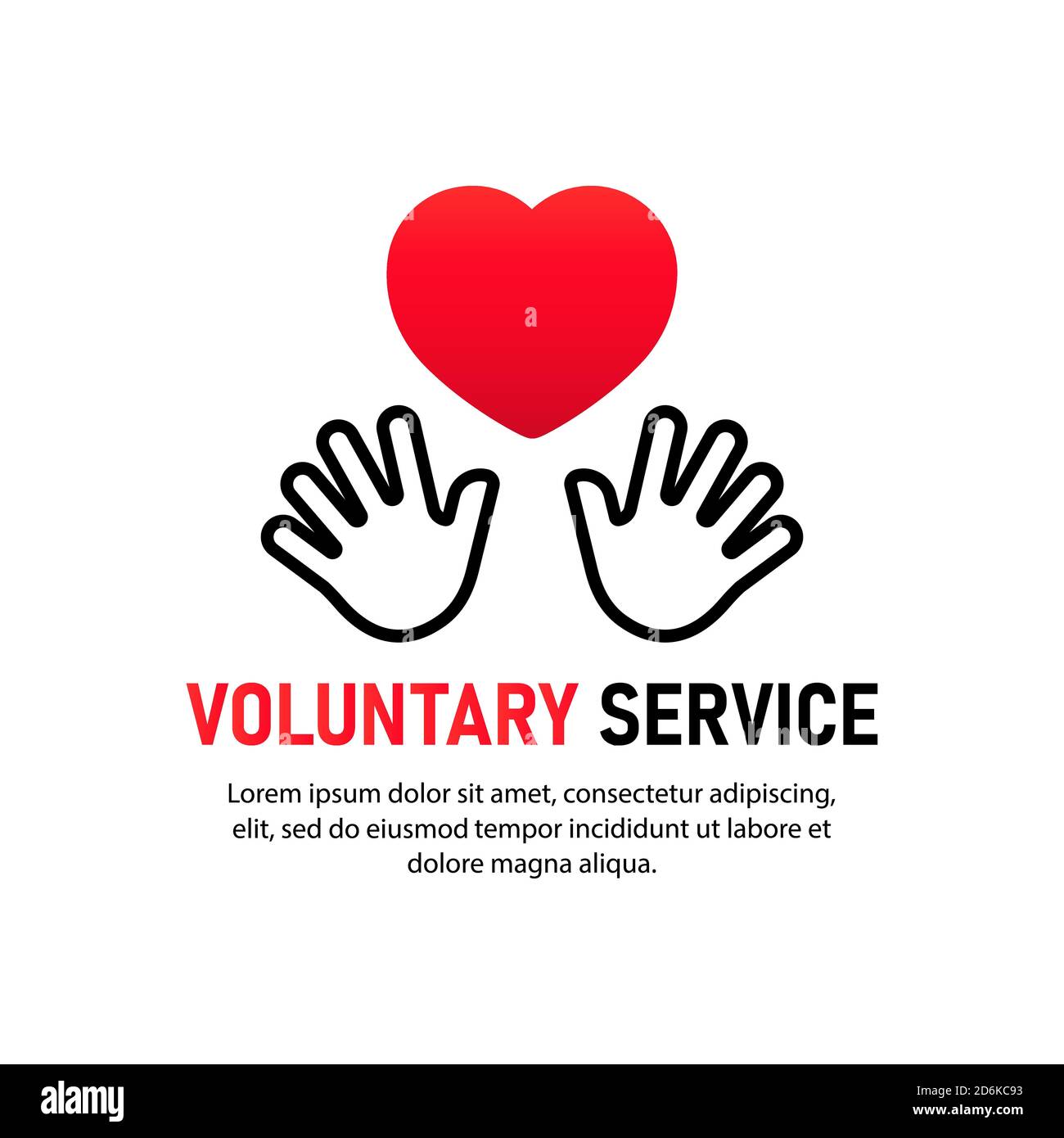 Icône de service volontaire. Deux mains gardant le cœur. Concept de charité. Bénévoles, soutien, main, amour, organismes de bienfaisance. Vecteur sur blanc isolé Illustration de Vecteur