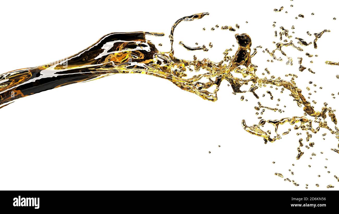 flux de bière d'or à l'alcool 3d sur le rendu 3d blanc Banque D'Images