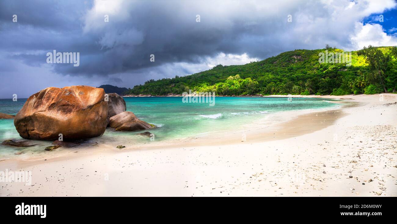 La nature tropicale idyllique des îles Seychelles Banque D'Images