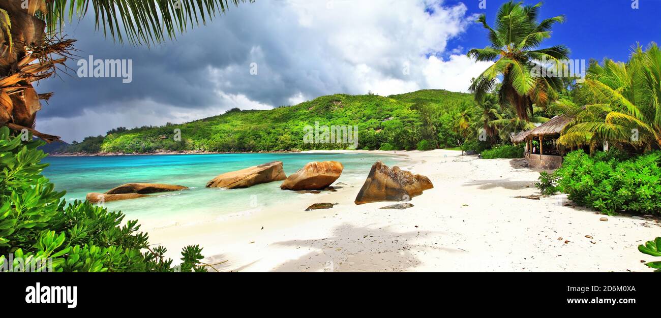 La nature tropicale idyllique des îles Seychelles Banque D'Images