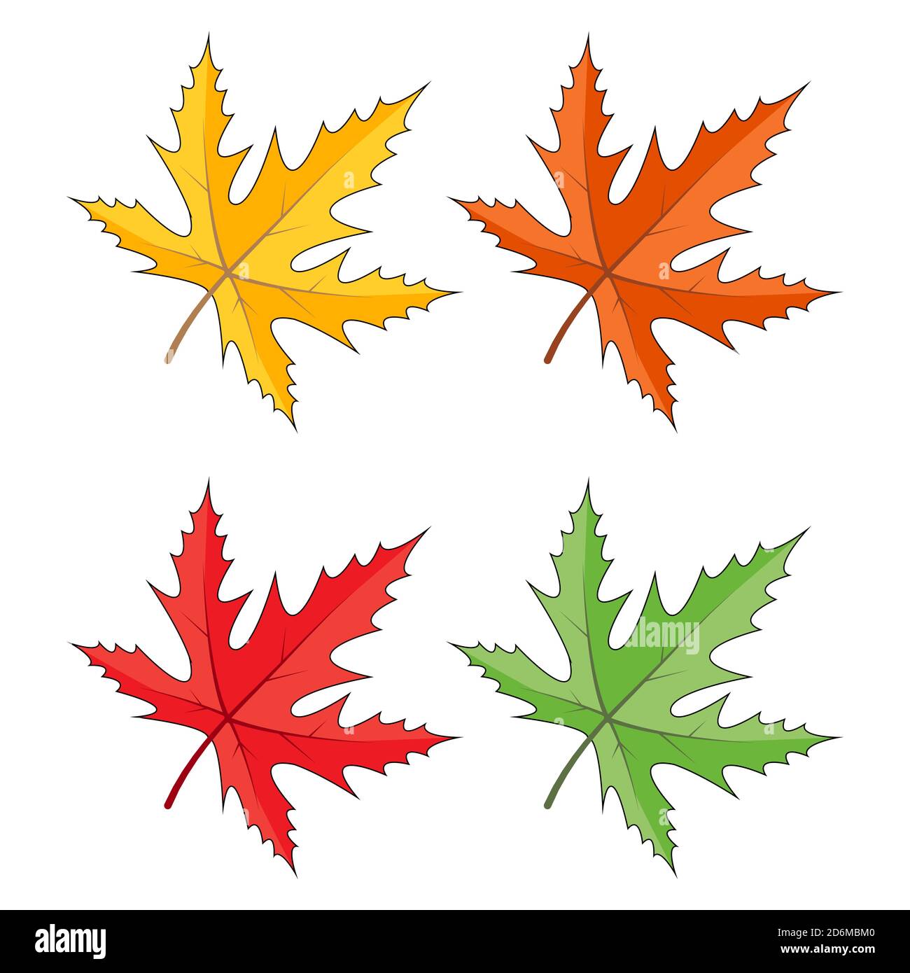 Ensemble d'icônes de feuilles d'érable isolé sur blanc. Clipart de saison dans des couleurs vives. Jaune, orange, rouge, vert, couleurs. Illustration du feuillage vecteur d'automne. Co Illustration de Vecteur