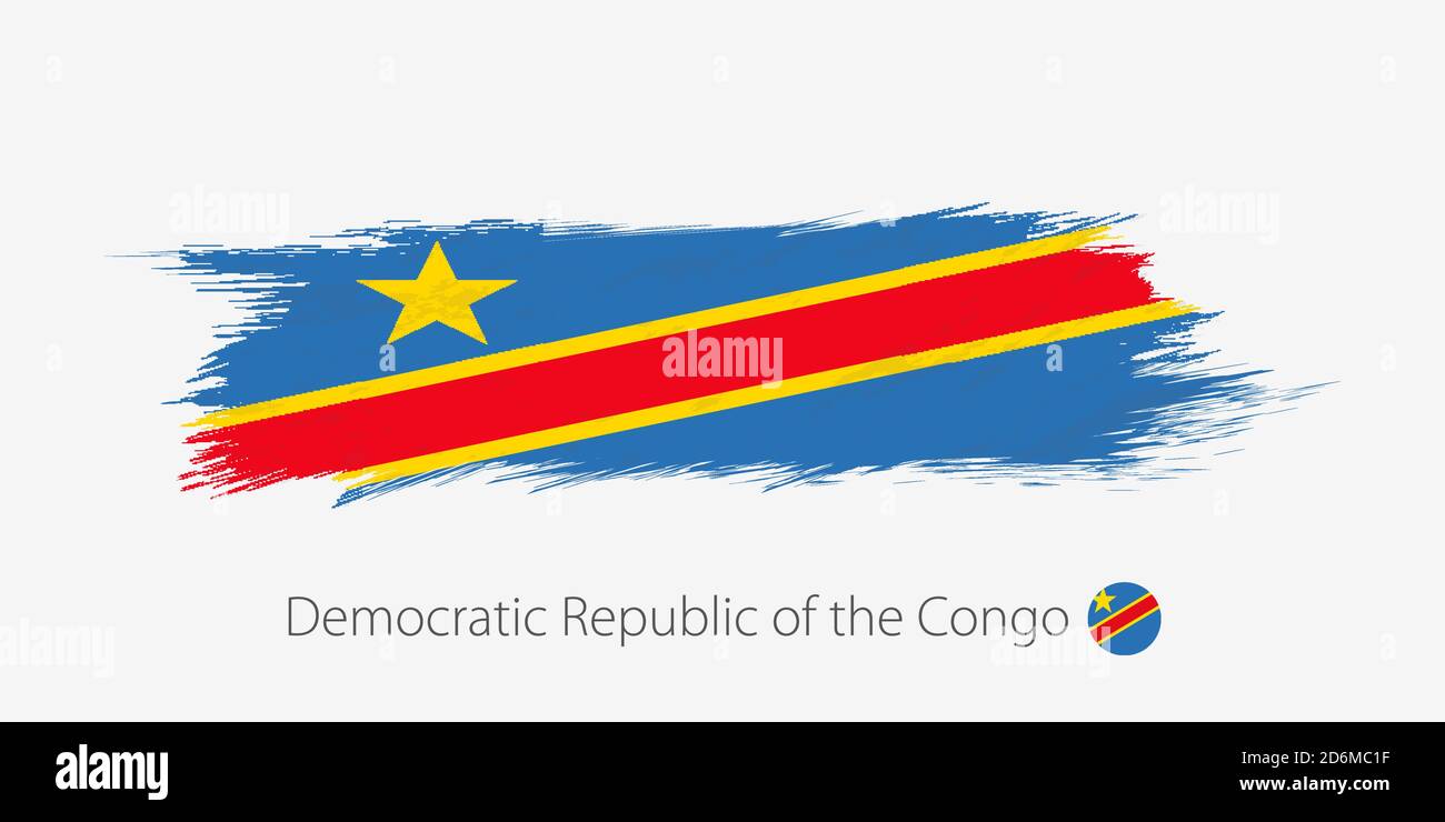Drapeau de la RD Congo, grunge trait de pinceau abstrait sur fond gris. Illustration vectorielle. Illustration de Vecteur