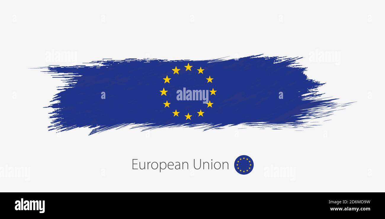 Drapeau de l'Union européenne, grunge trait de pinceau abstrait sur fond gris. Illustration vectorielle. Illustration de Vecteur