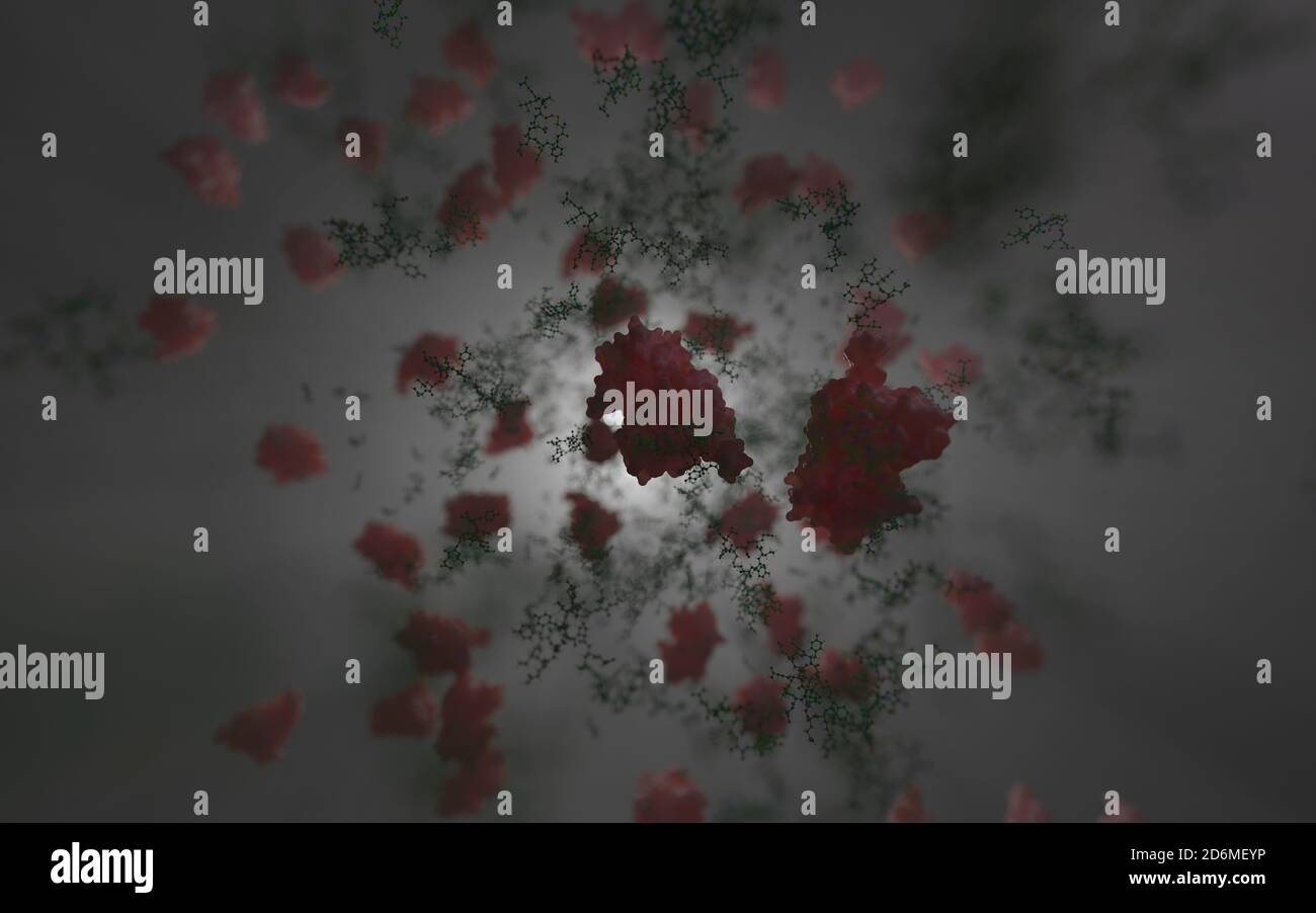 Un mélange de petites biomolécules et de grandes macromolécules (protéines). Il y a des milliers de molécules différentes impliquées dans la biochimie de la vie. Banque D'Images